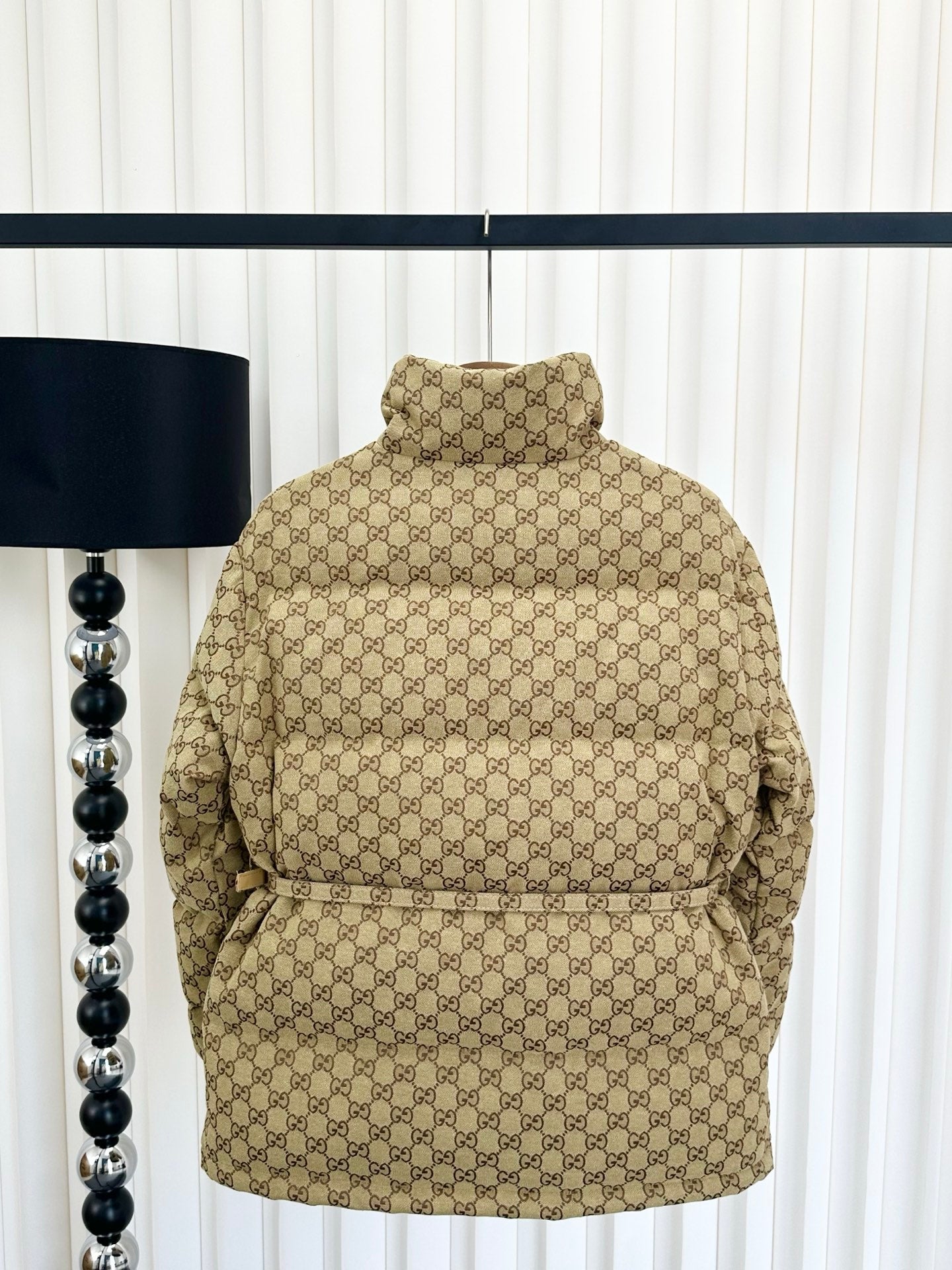 Jacquard Belted Down Jacket | Lightweight & Elegant Winter Essential