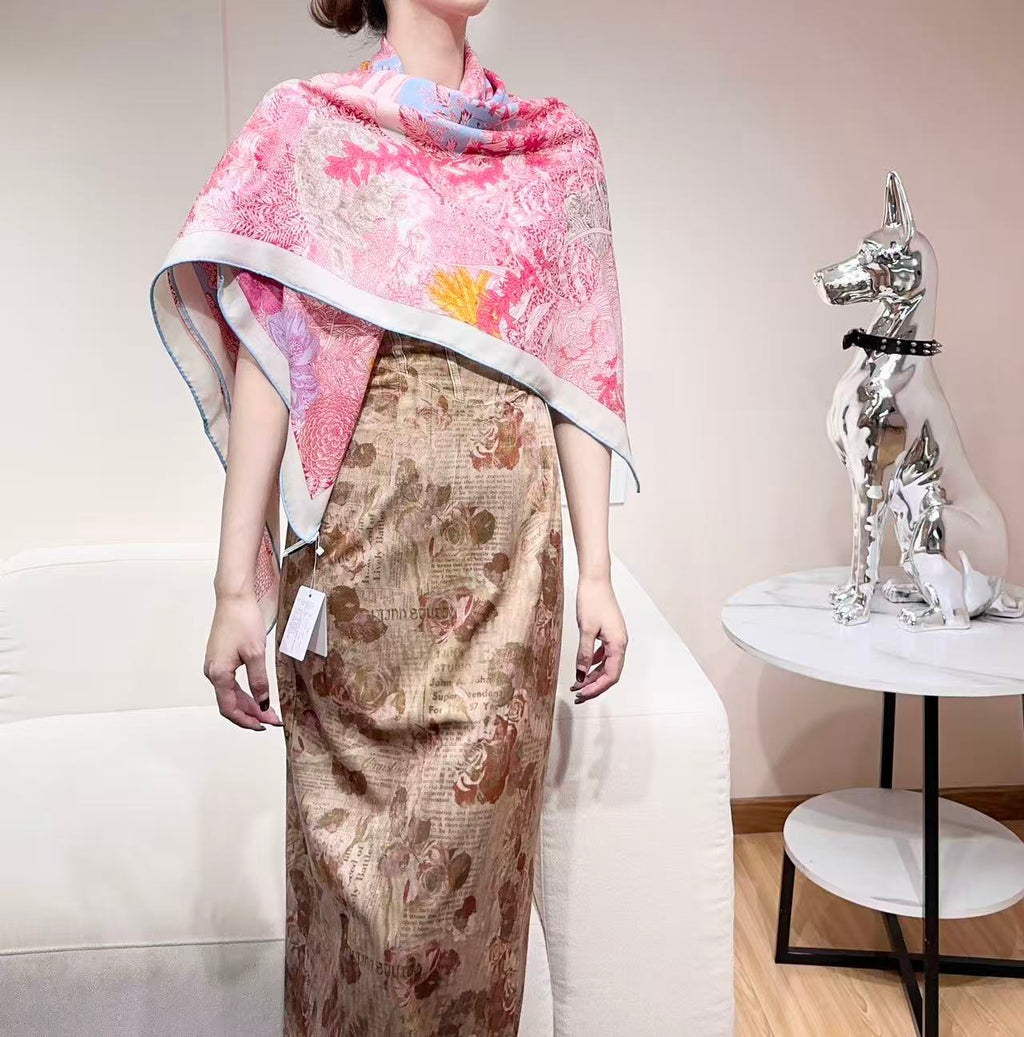 New Luxury Double-Sided Cashmere & Silk Square Scarf — 135 × 135 cm