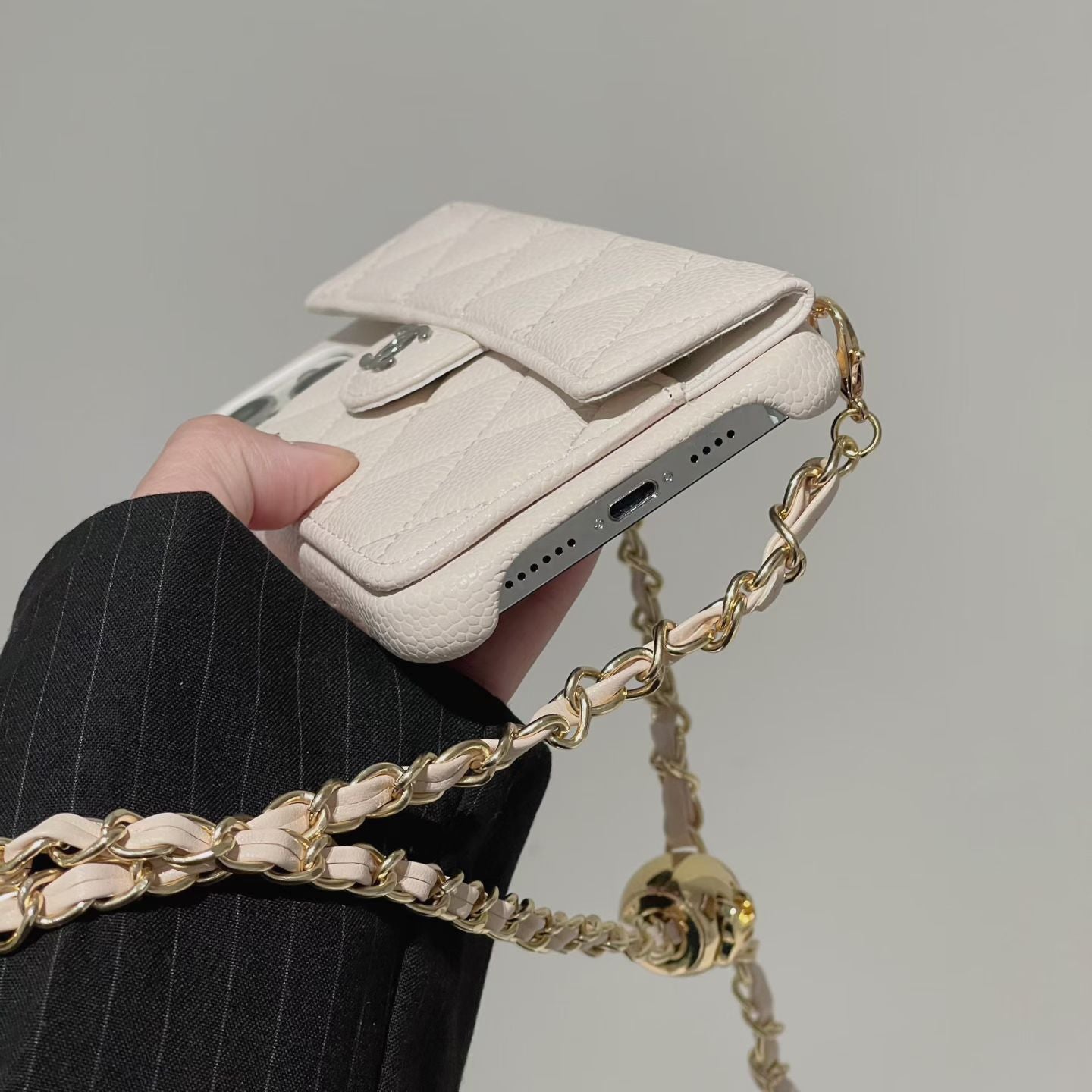 Quilted Leather Crossbody Phone Case | Chain Strap