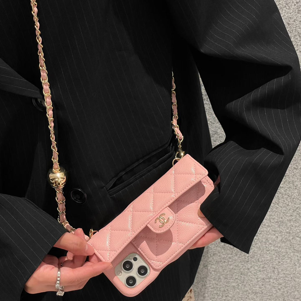 Quilted Leather Crossbody Phone Case | Chain Strap