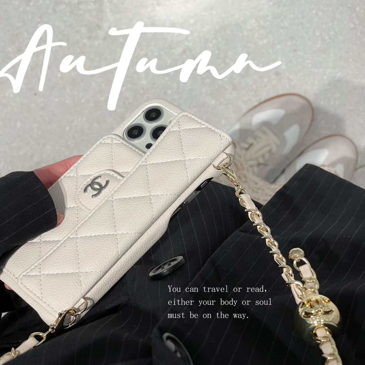 Quilted Leather Crossbody Phone Case | Chain Strap