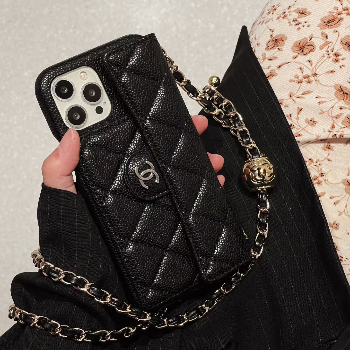Quilted Leather Crossbody Phone Case | Chain Strap
