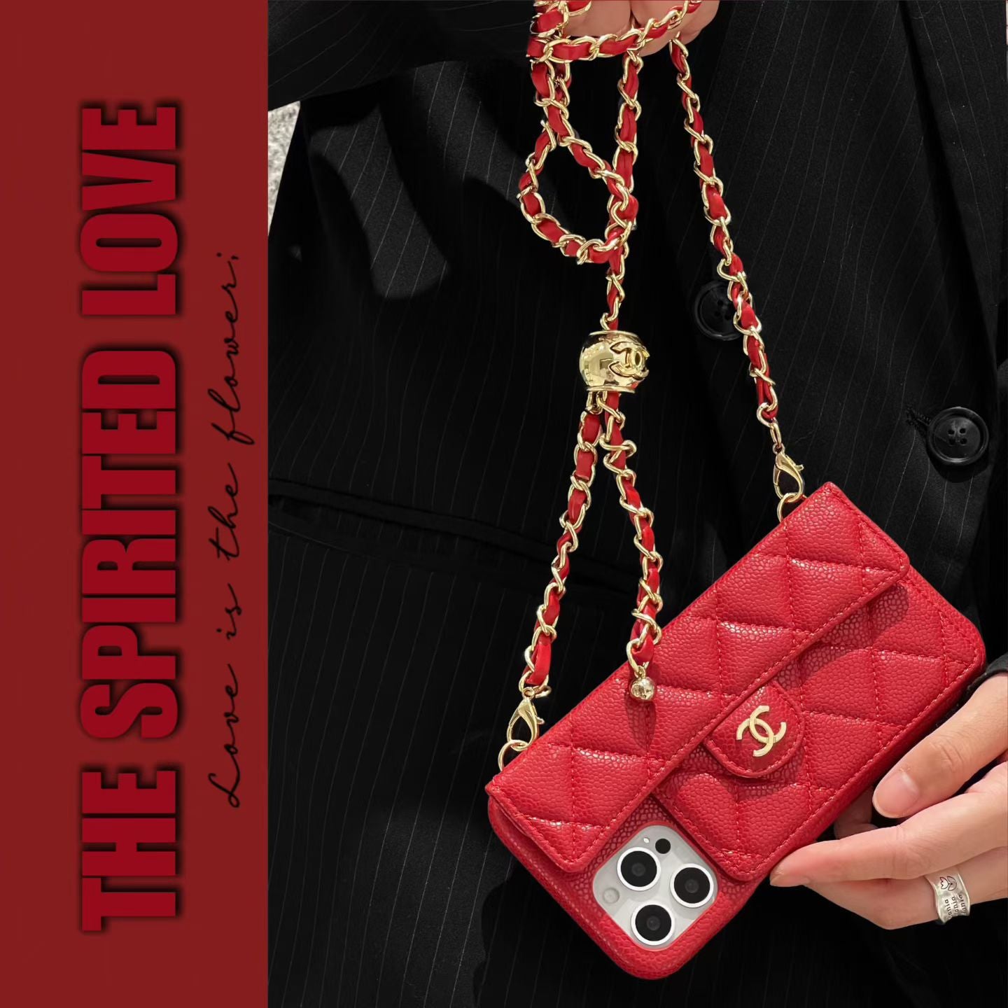 Quilted Leather Crossbody Phone Case | Chain Strap