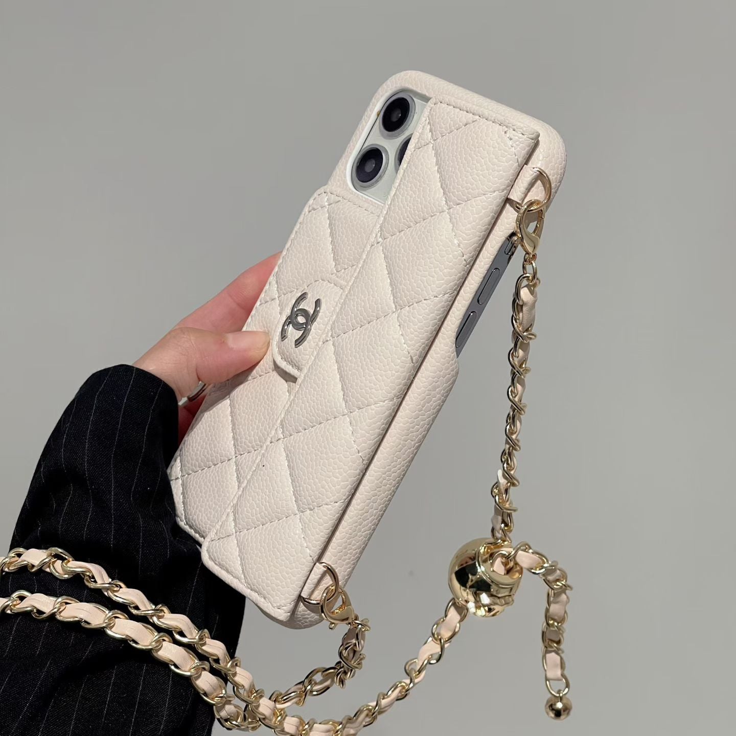 Quilted Leather Crossbody Phone Case | Chain Strap