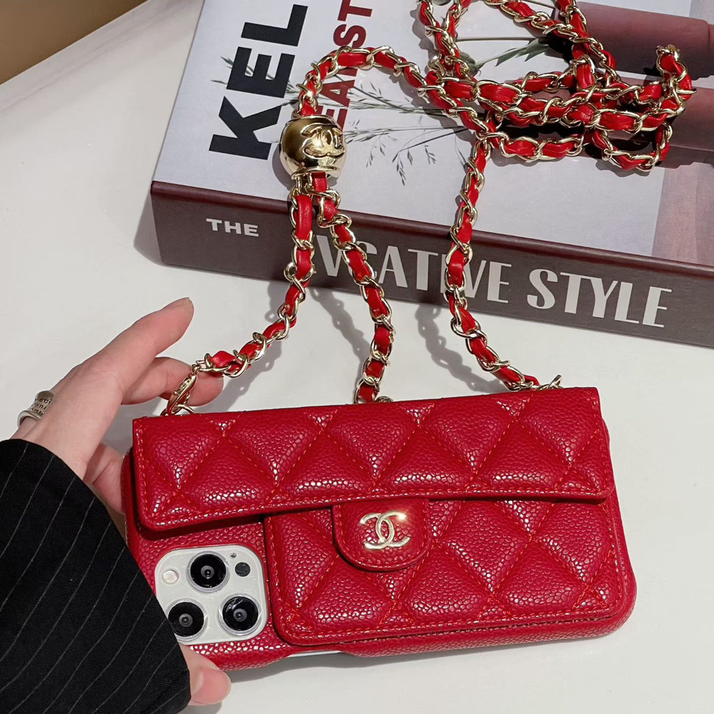 Quilted Leather Crossbody Phone Case | Chain Strap