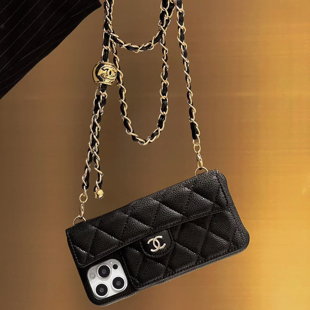 Quilted Leather Crossbody Phone Case | Chain Strap