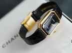 Premium Women’s Quartz Watch – Elegant Black & Gold Square Design