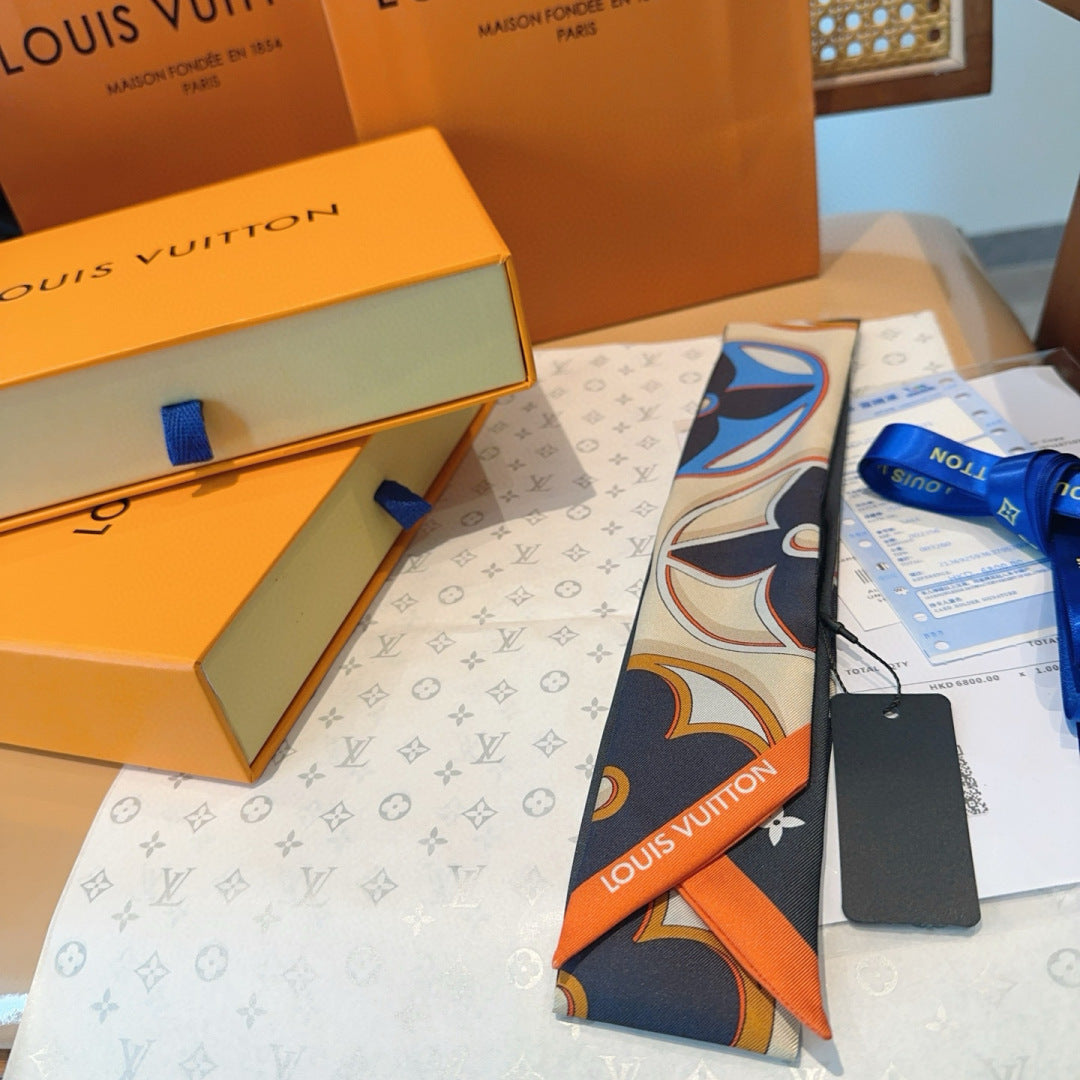 Premium Silk Twilly Scarf – Black & White Floral