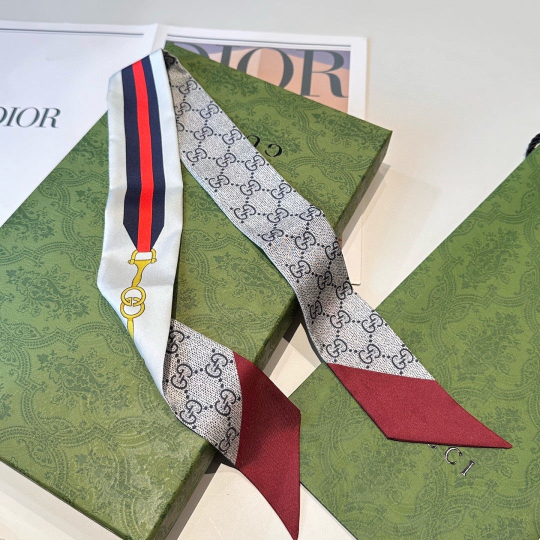 Premium Silk Twilly Scarf – Classic Letter Pattern