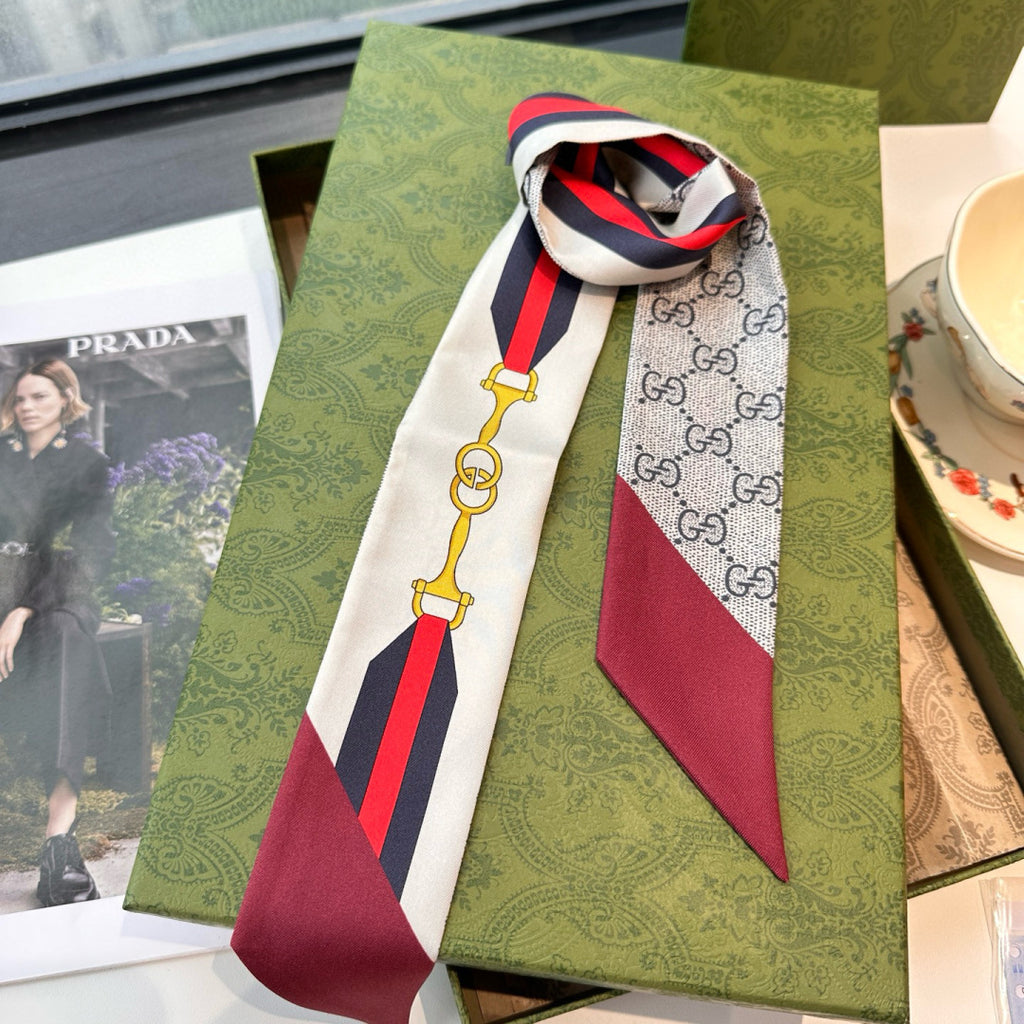Premium Silk Twilly Scarf – Classic Letter Pattern