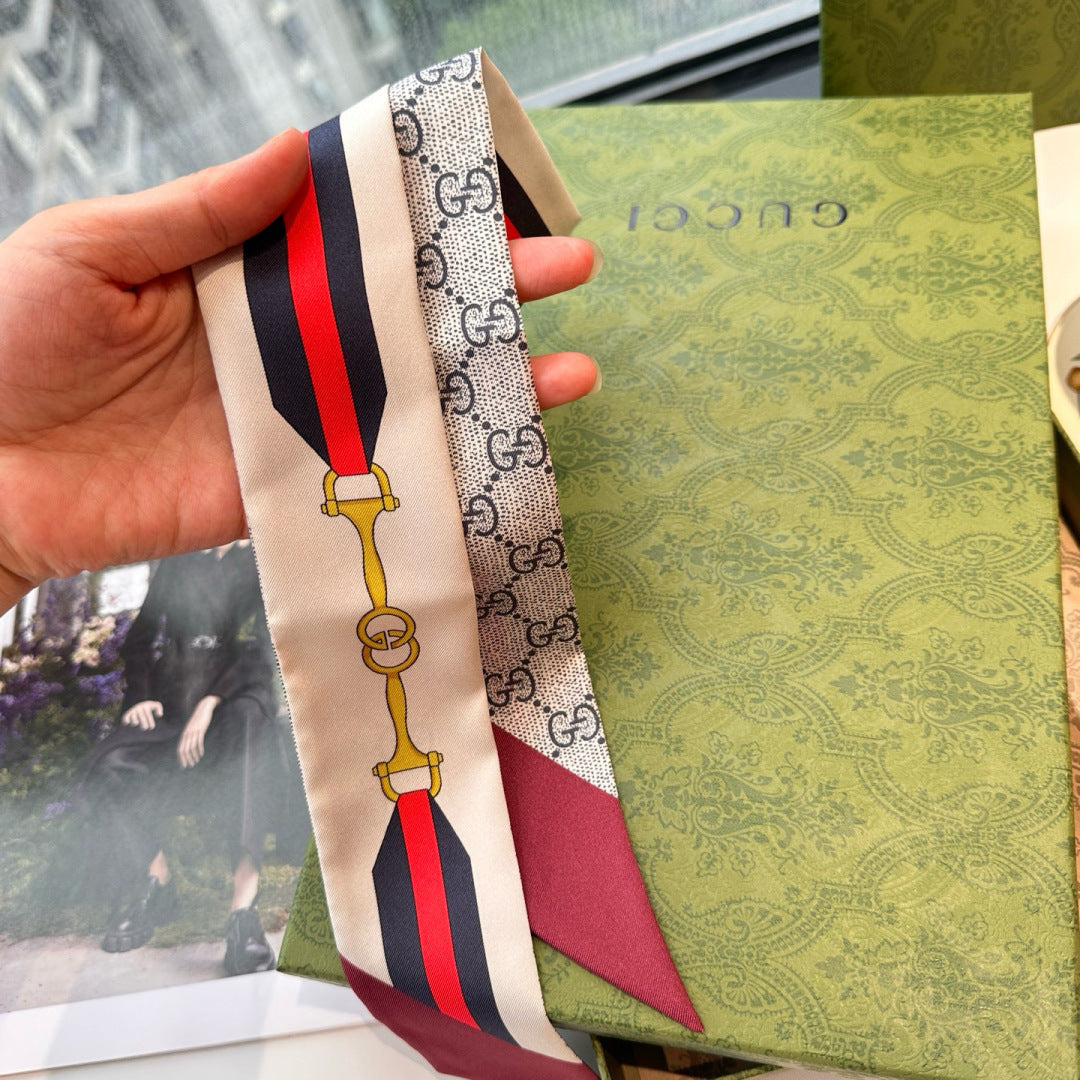 Premium Silk Twilly Scarf – Classic Letter Pattern