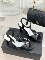 Peep-Toe T-Strap Heels – Double Logo Accent