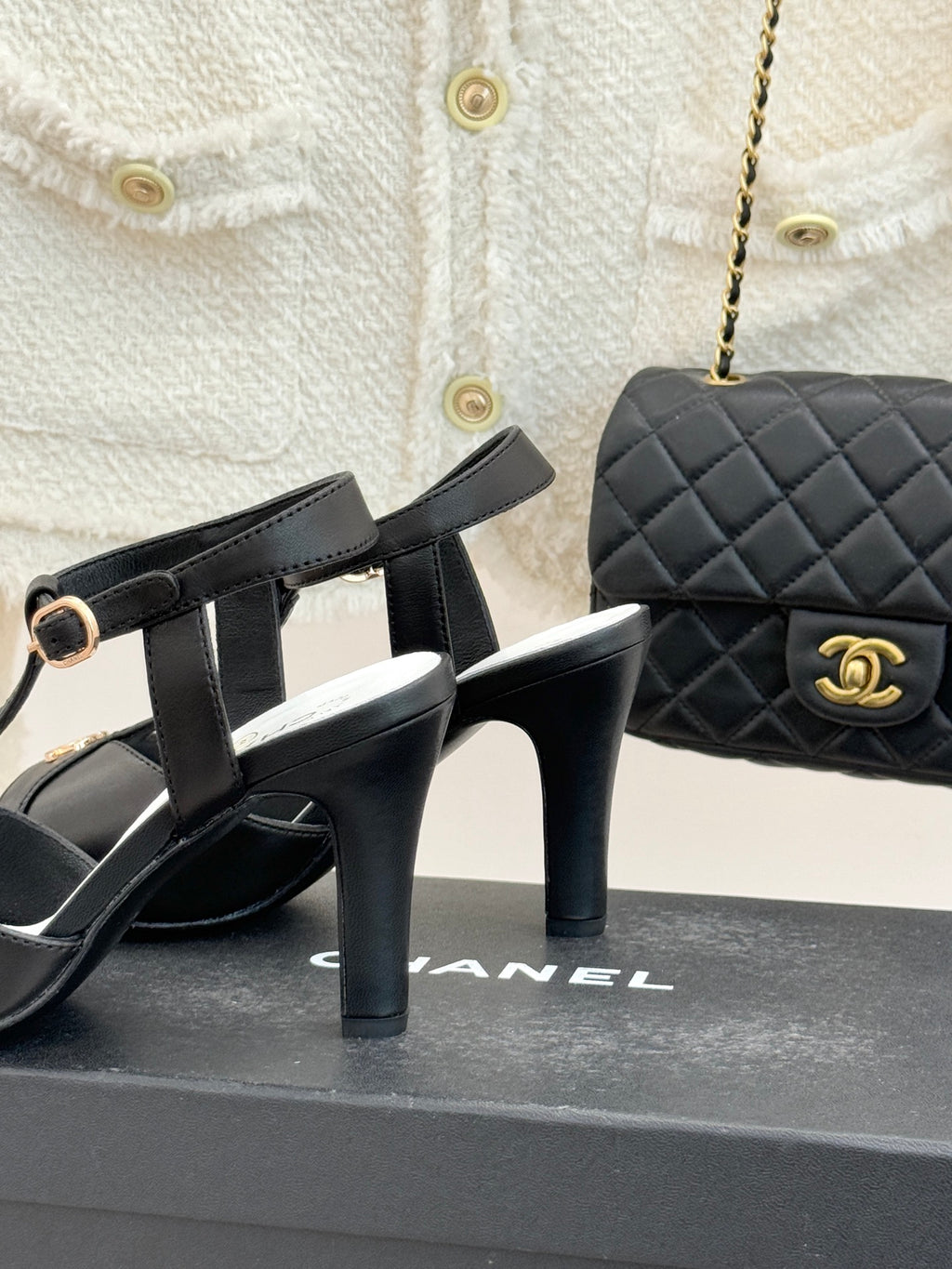 Peep-Toe T-Strap Heels – Double Logo Accent
