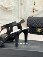 Peep-Toe T-Strap Heels – Double Logo Accent