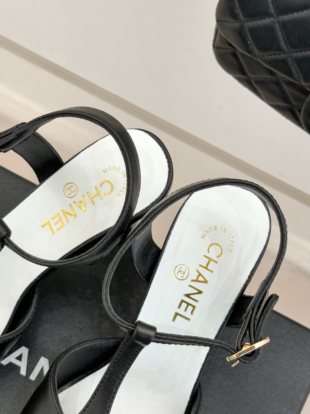 Peep-Toe T-Strap Heels – Double Logo Accent