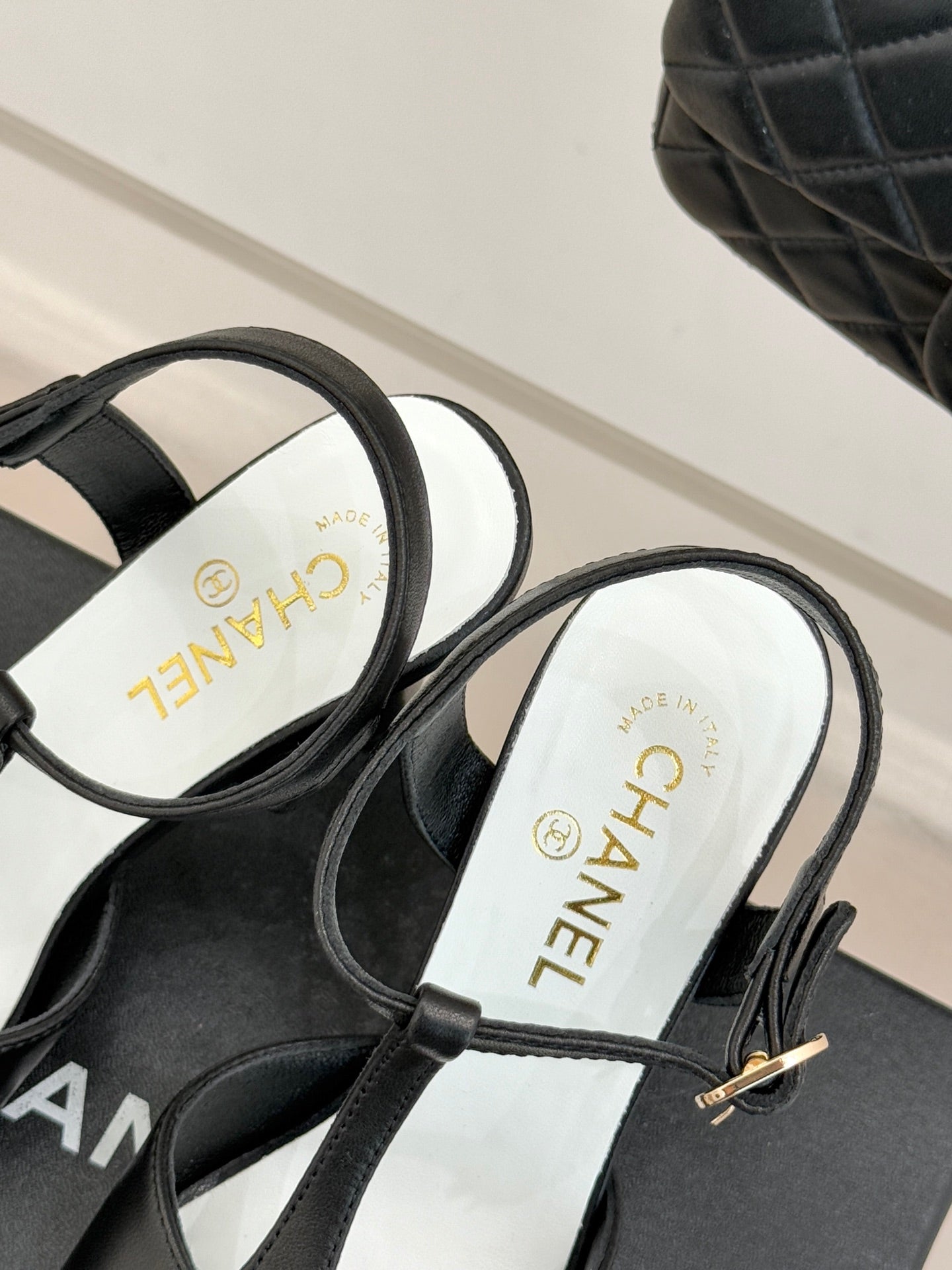 Peep-Toe T-Strap Heels – Double Logo Accent