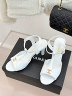 Peep-Toe T-Strap Heels – Double Logo Accent
