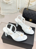 Peep-Toe T-Strap Heels – Double Logo Accent