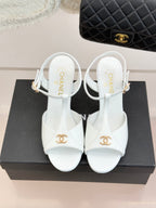Peep-Toe T-Strap Heels – Double Logo Accent