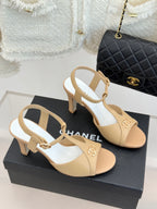Peep-Toe T-Strap Heels – Double Logo Accent