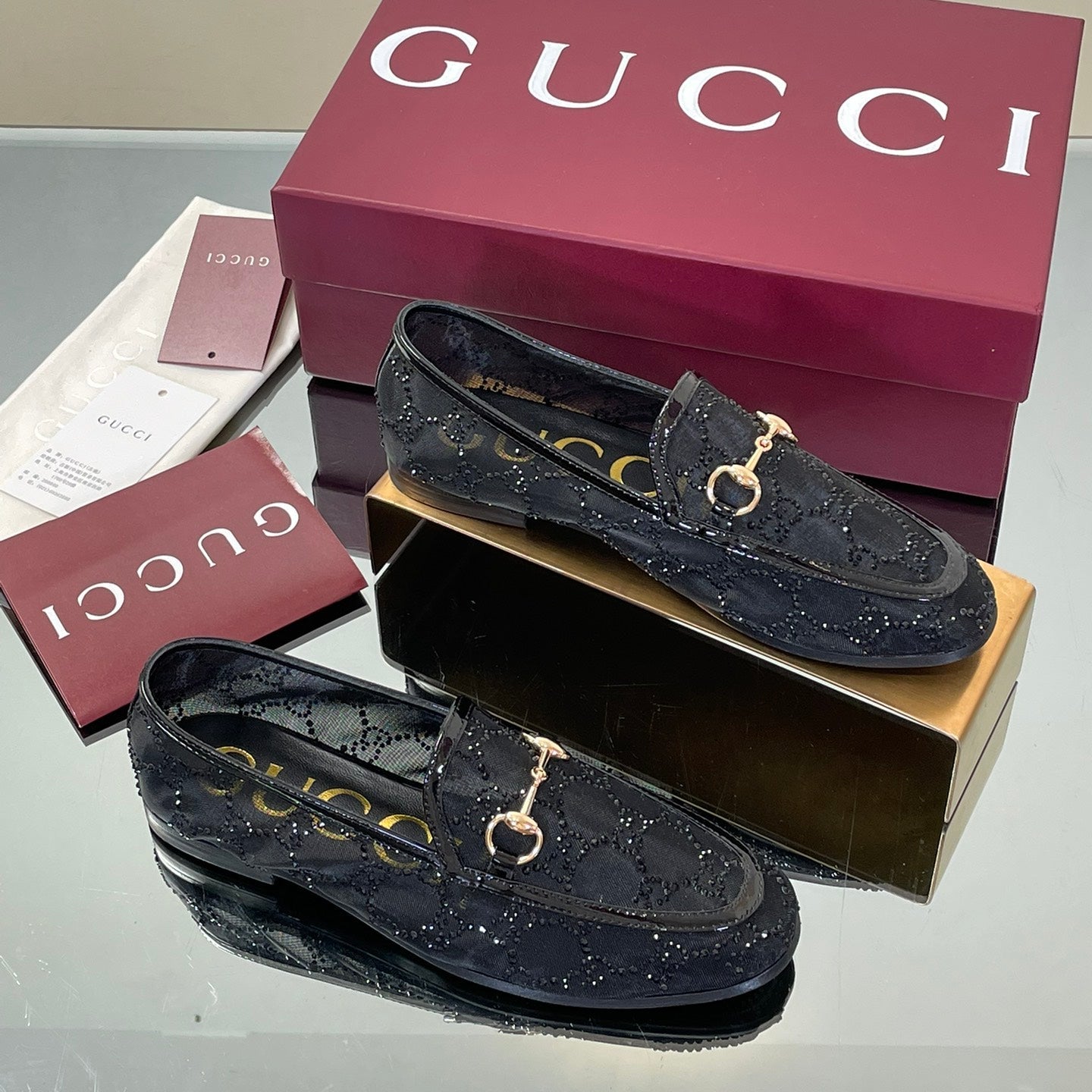 Crystal Embellished Patent Leather Loafers