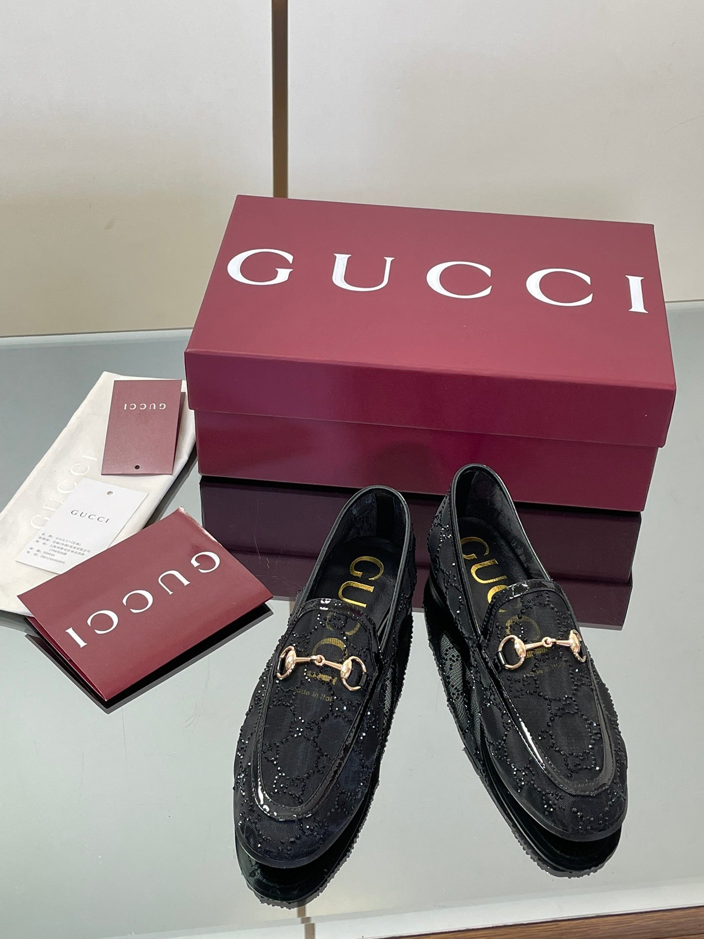 Crystal Embellished Patent Leather Loafers