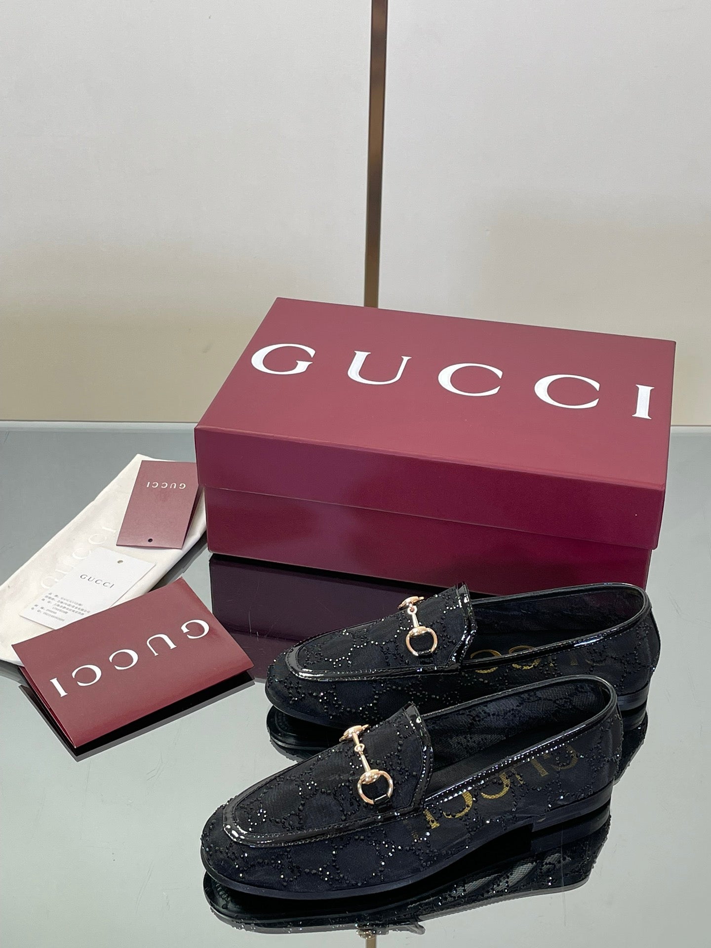 Crystal Embellished Patent Leather Loafers