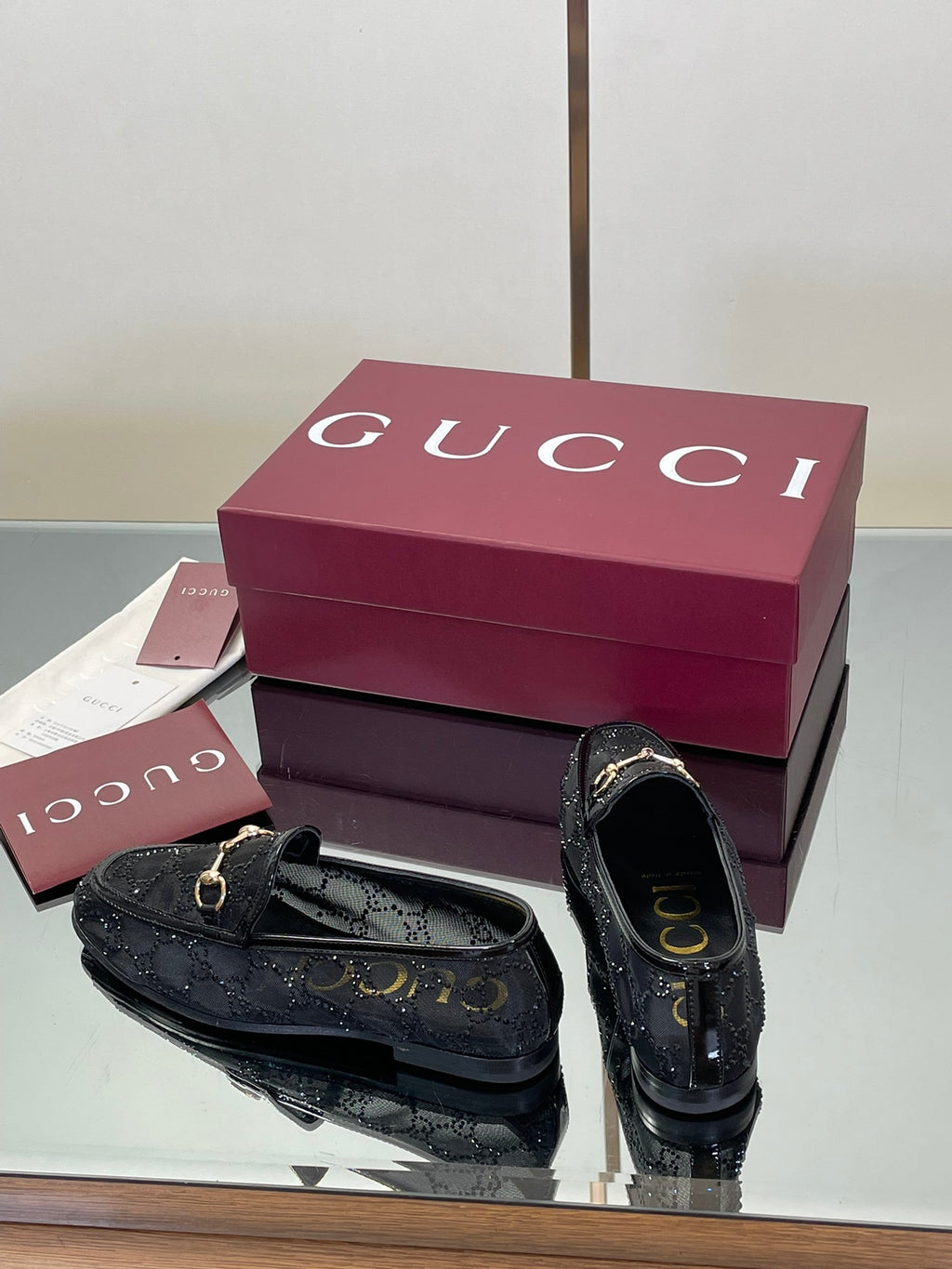 Crystal Embellished Patent Leather Loafers