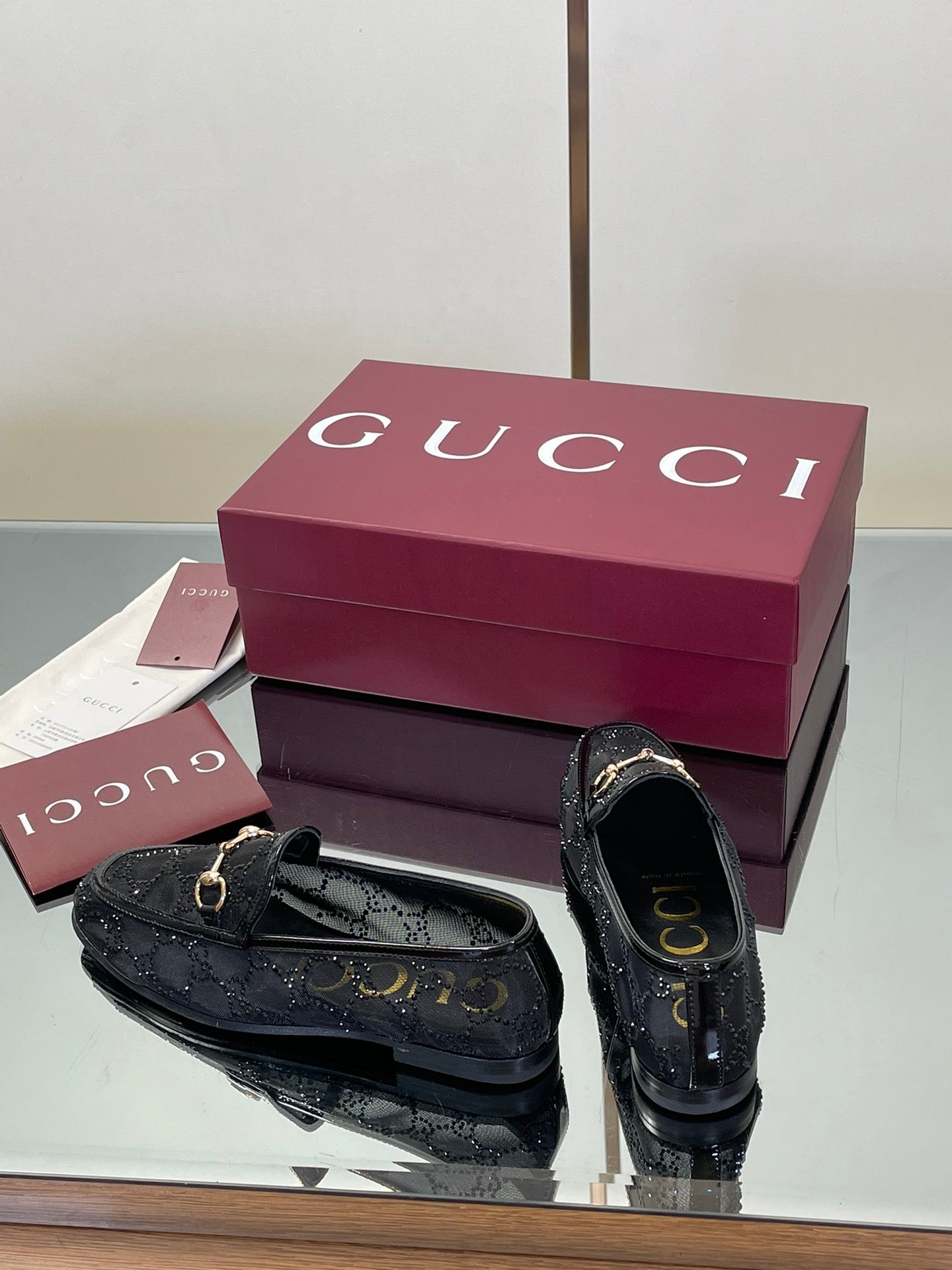 Crystal Embellished Patent Leather Loafers