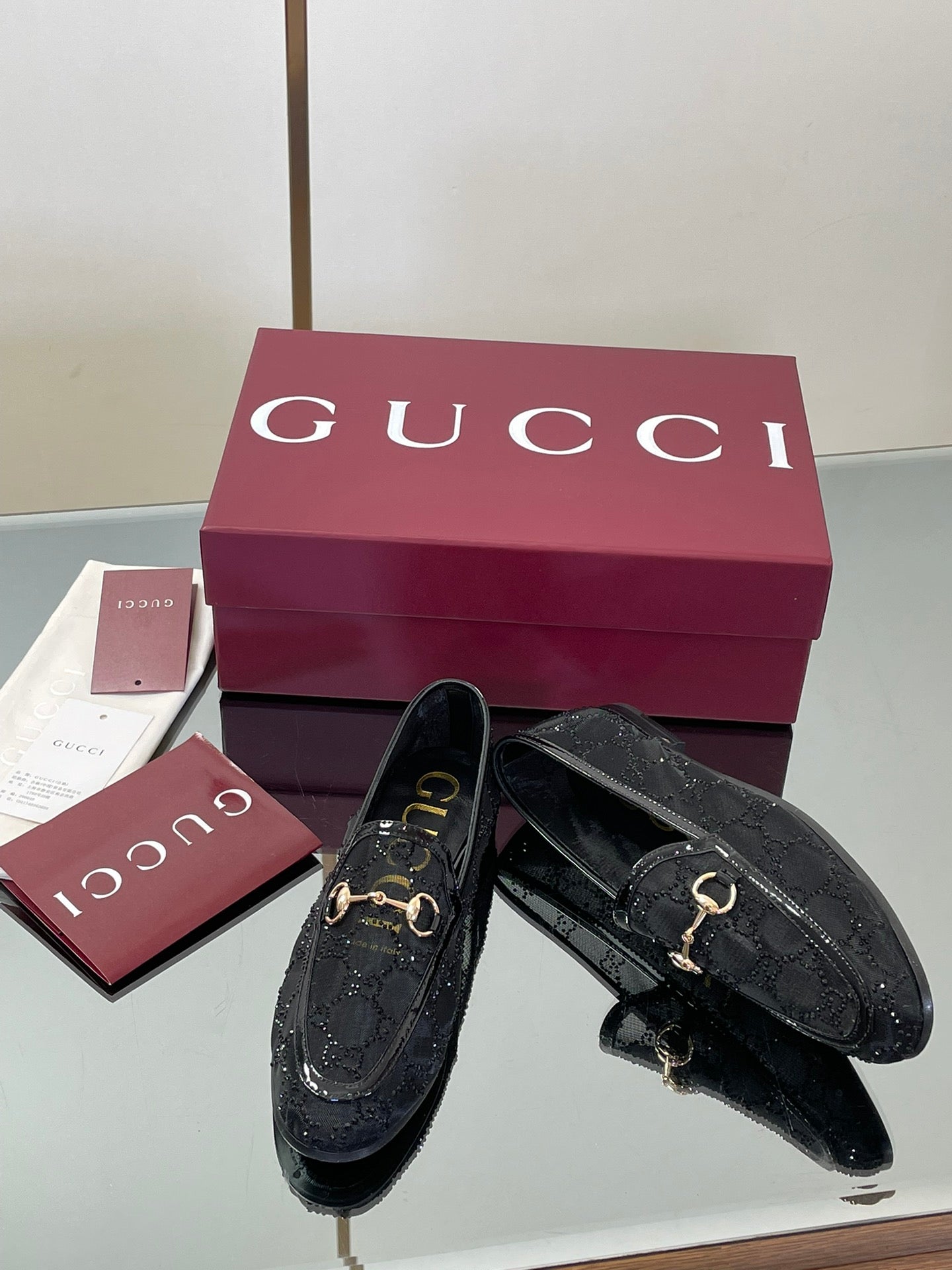 Crystal Embellished Patent Leather Loafers