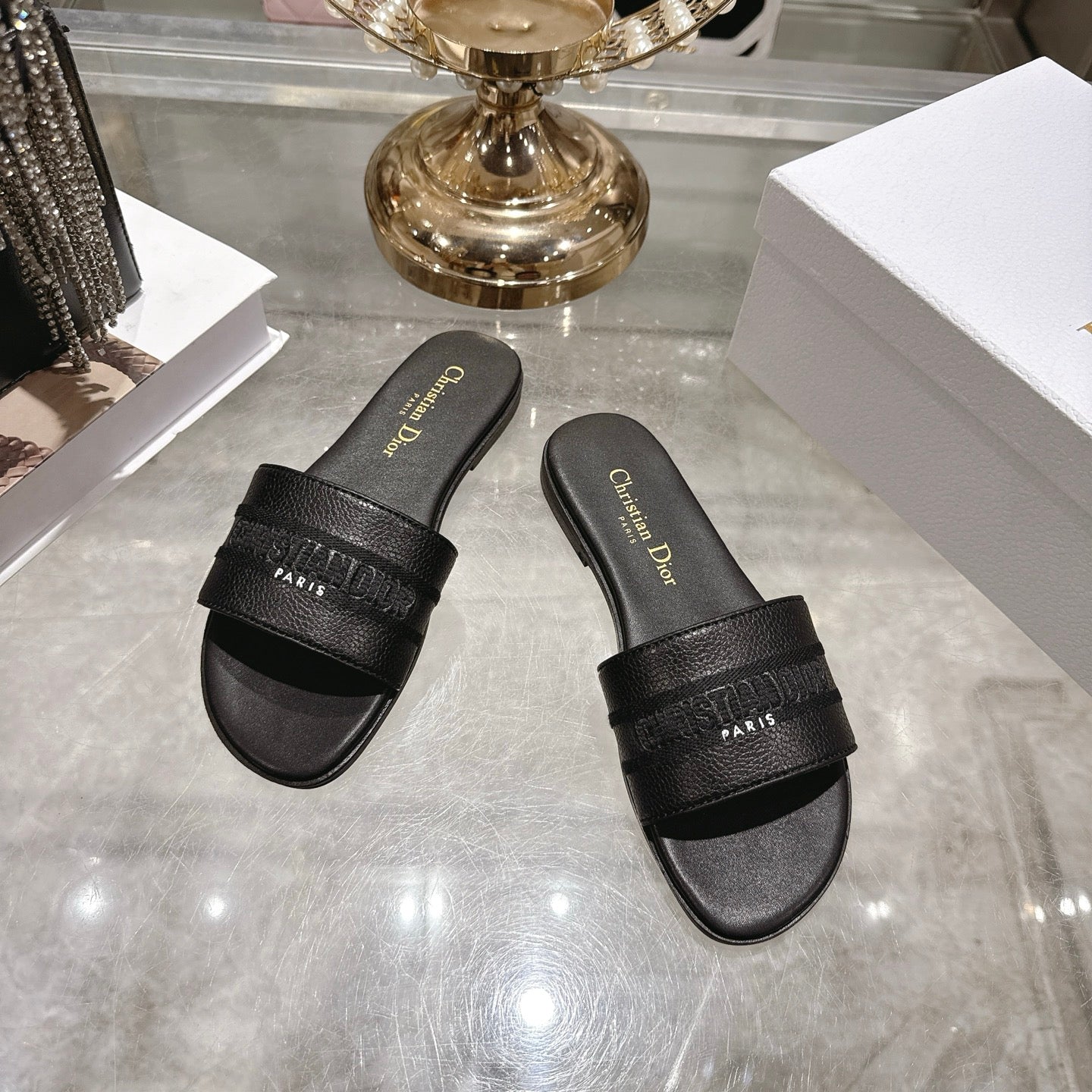 Luxury C*D Style Leather Slide Sandals