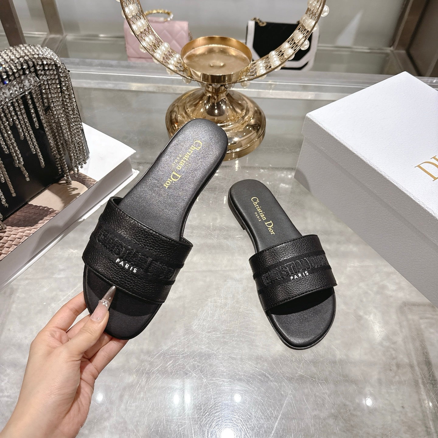 Luxury C*D Style Leather Slide Sandals
