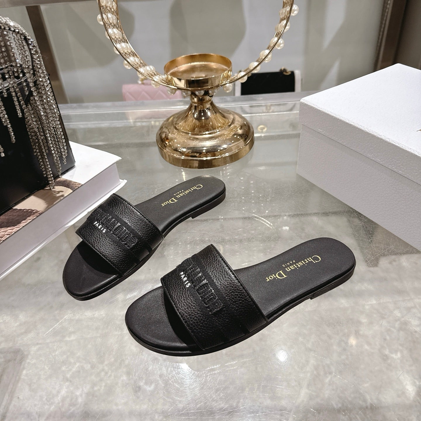 Luxury C*D Style Leather Slide Sandals