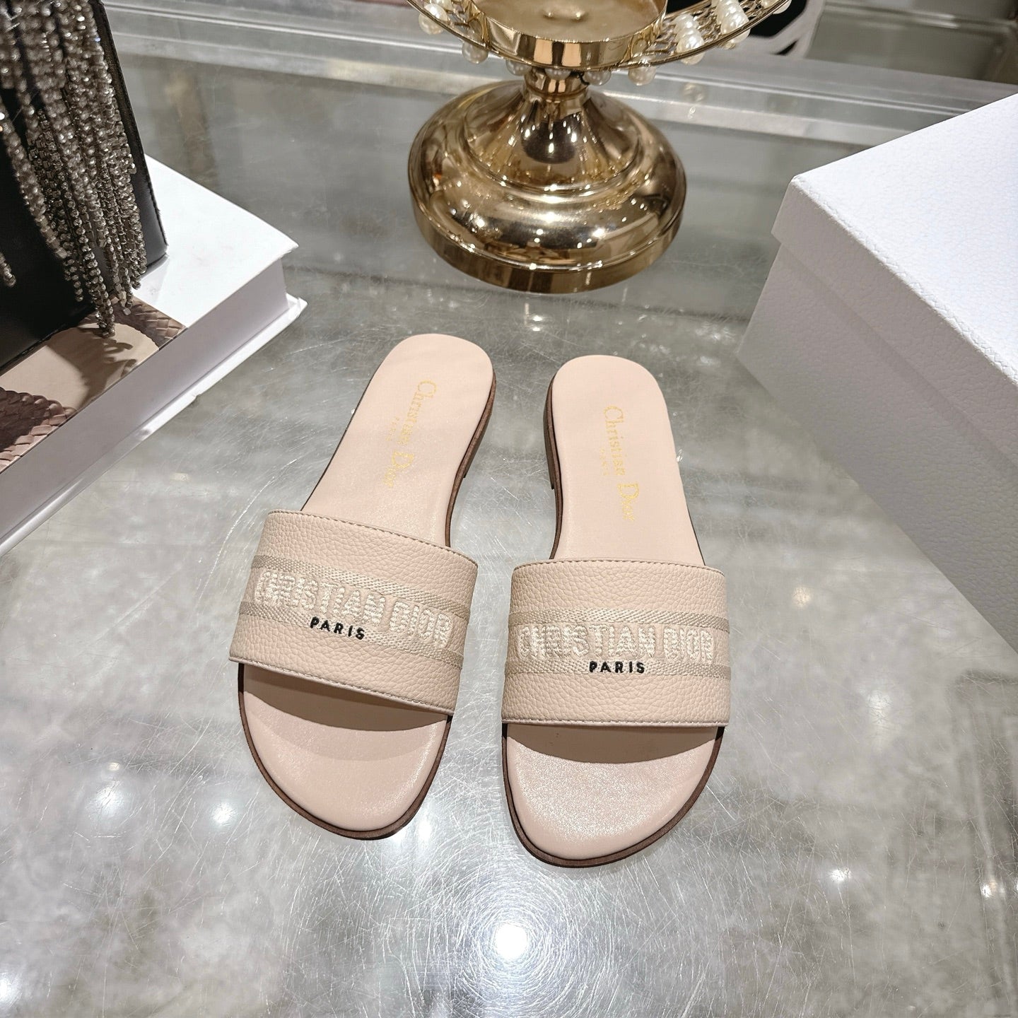 Luxury C*D Style Leather Slide Sandals