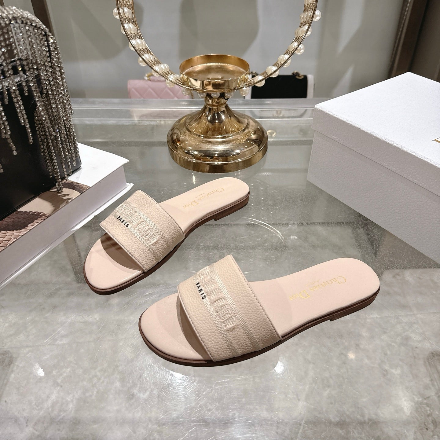 Luxury C*D Style Leather Slide Sandals