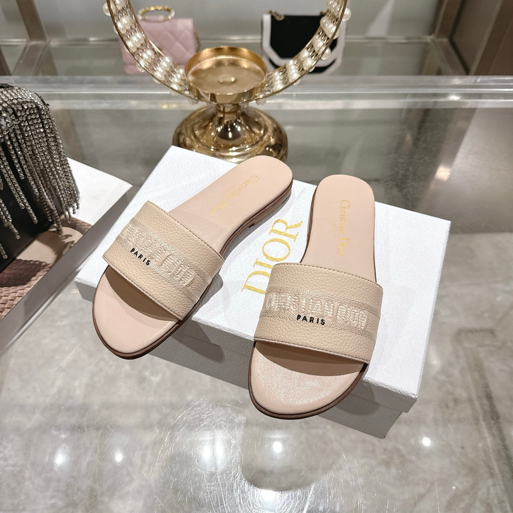 Luxury C*D Style Leather Slide Sandals