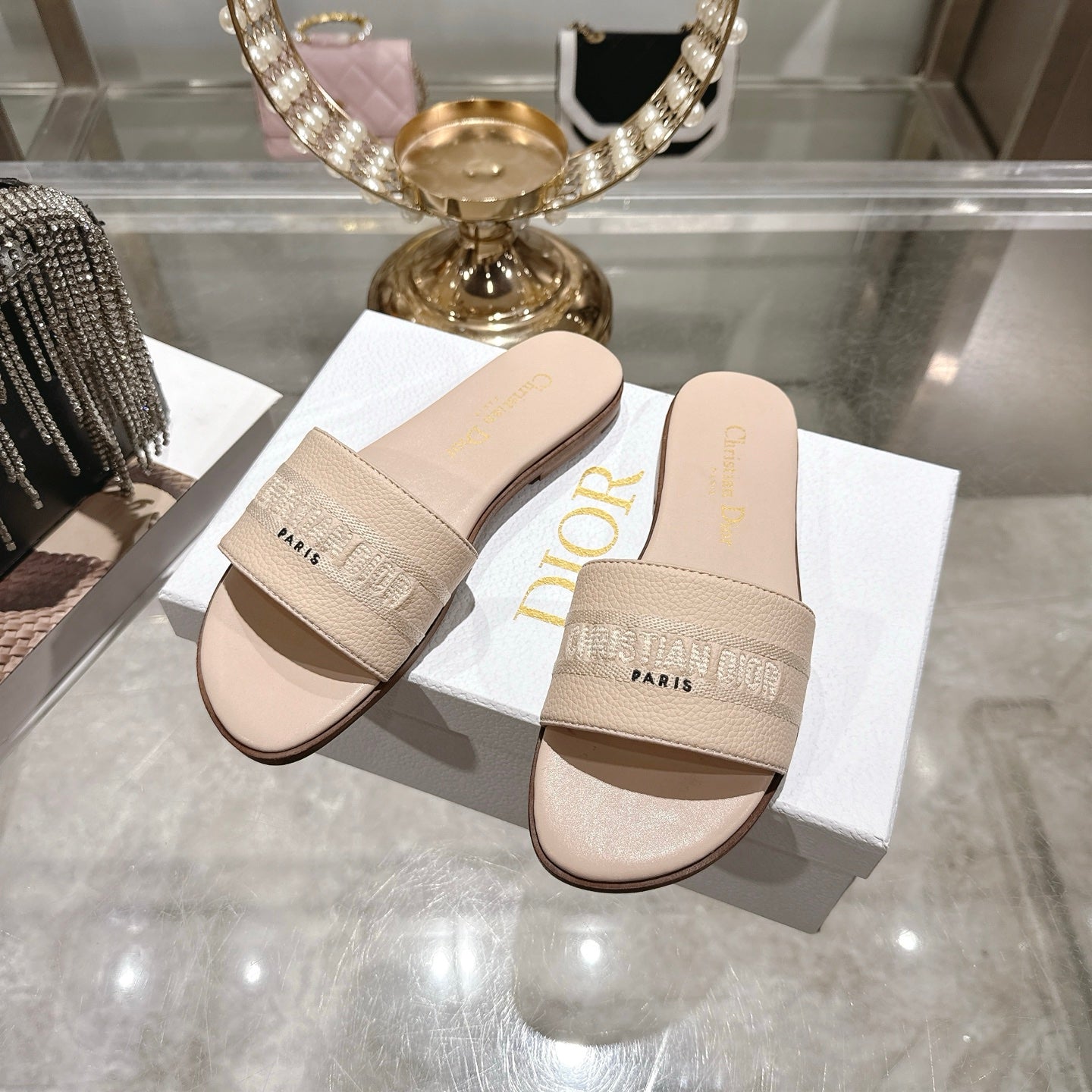 Luxury C*D Style Leather Slide Sandals