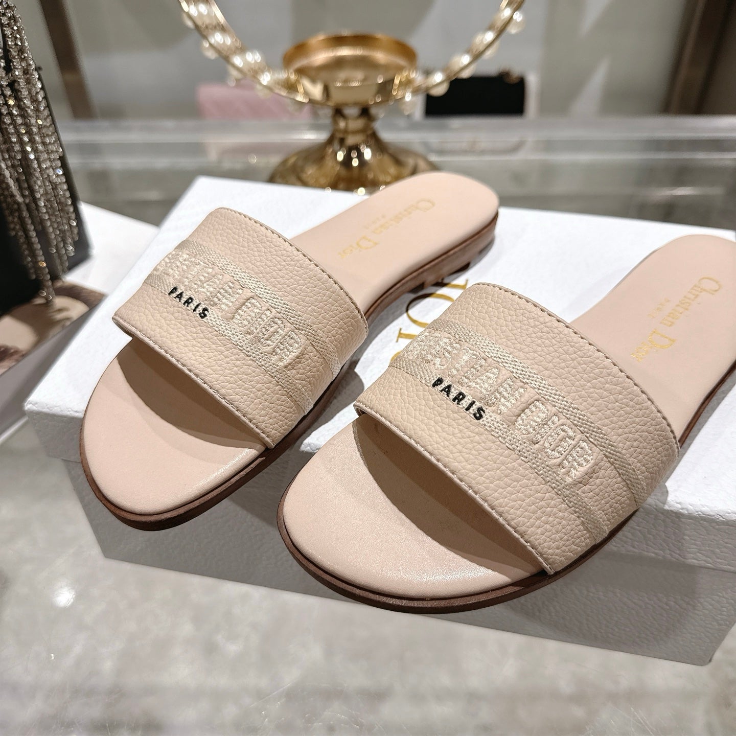 Luxury C*D Style Leather Slide Sandals