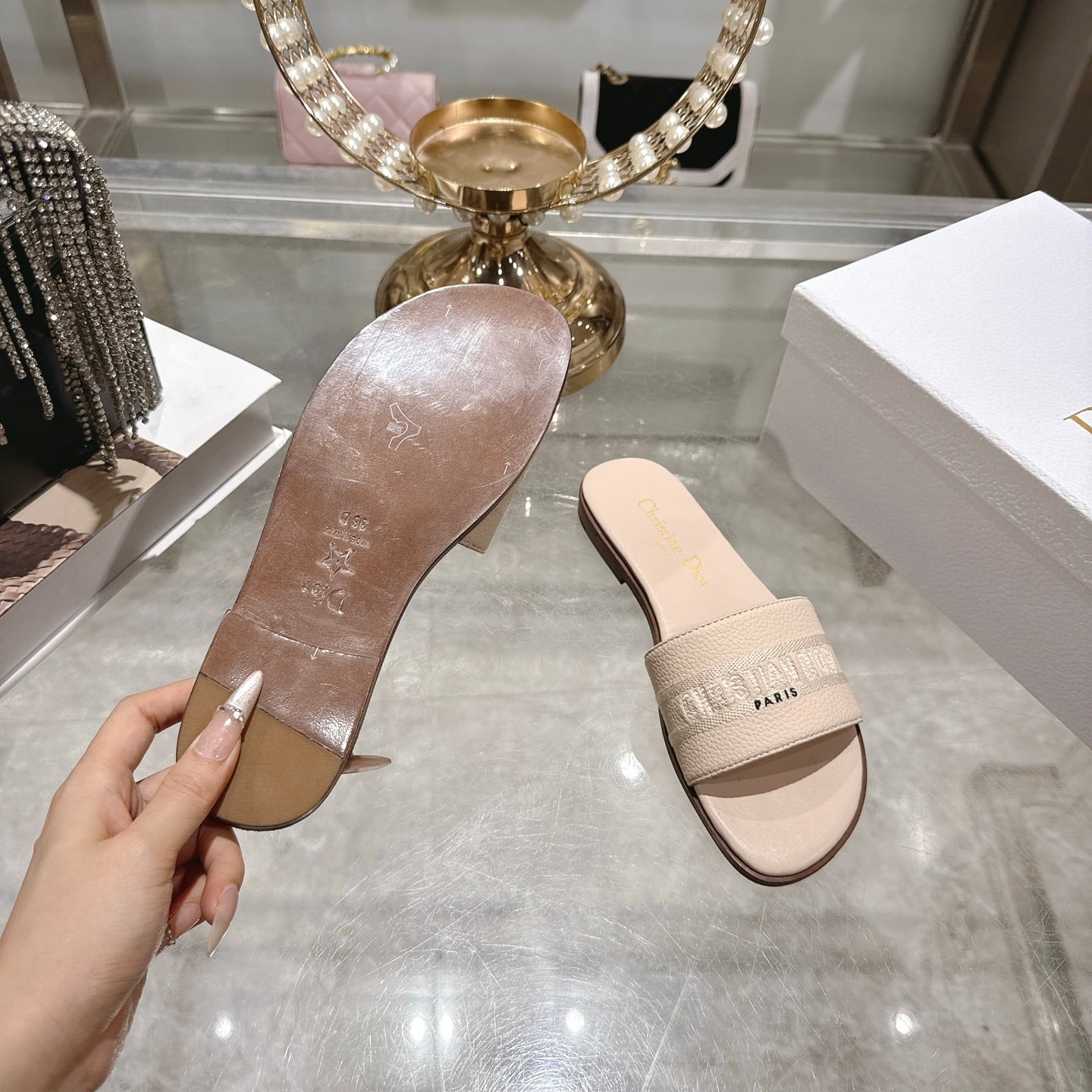 Luxury C*D Style Leather Slide Sandals