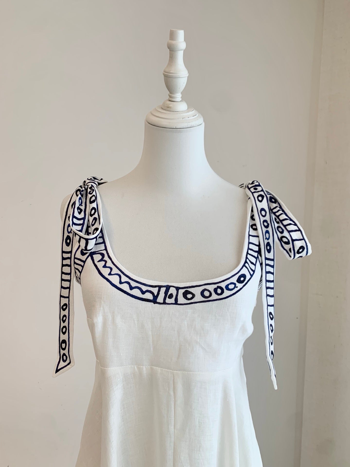 Floor-Length Linen Sundress with Tie Straps and Pockets