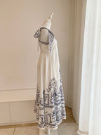 Floor-Length Linen Sundress with Tie Straps and Pockets