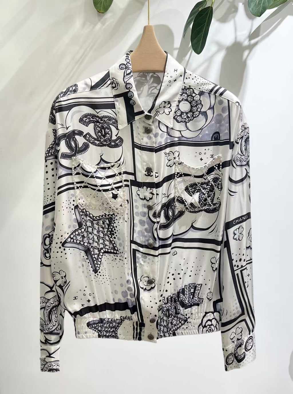 🆕 Pearl Print Silk Shirt – Luxurious Woven Texture – (Premium Quality )