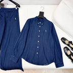 Classic Logo Embroidered Denim Set – Shirt & Straight Pants