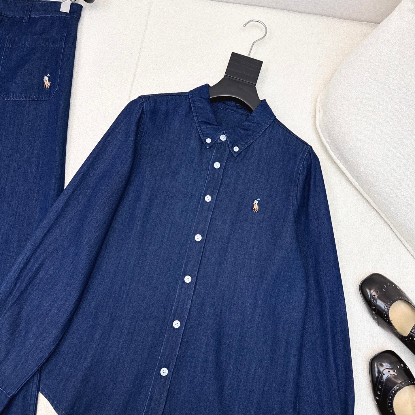 Classic Logo Embroidered Denim Set – Shirt & Straight Pants