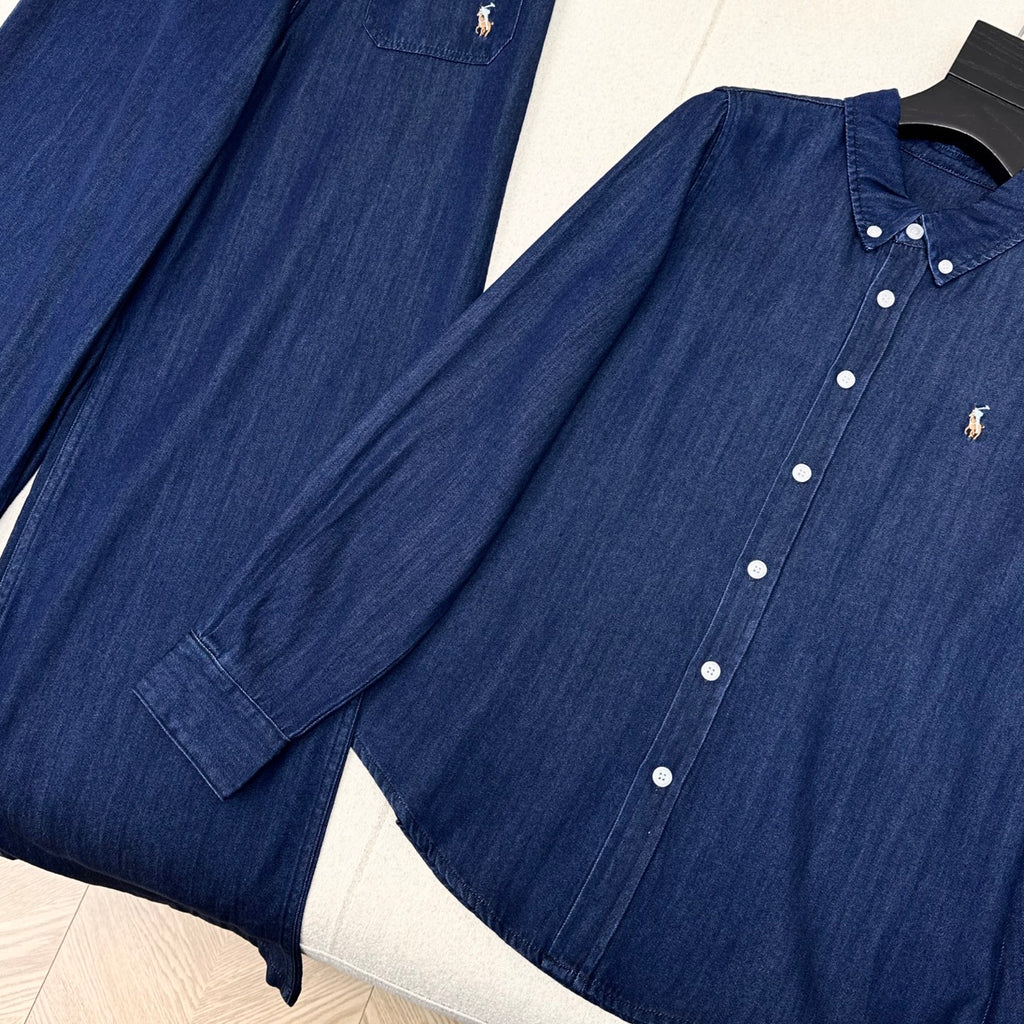 Classic Logo Embroidered Denim Set – Shirt & Straight Pants