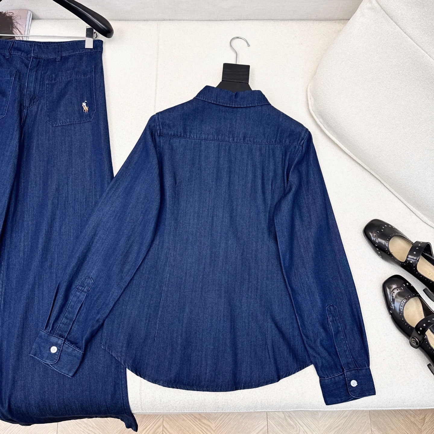 Classic Logo Embroidered Denim Set – Shirt & Straight Pants
