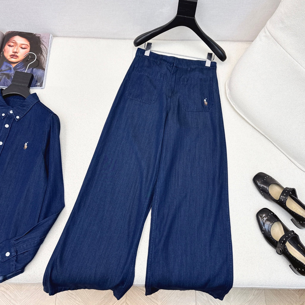 Classic Logo Embroidered Denim Set – Shirt & Straight Pants