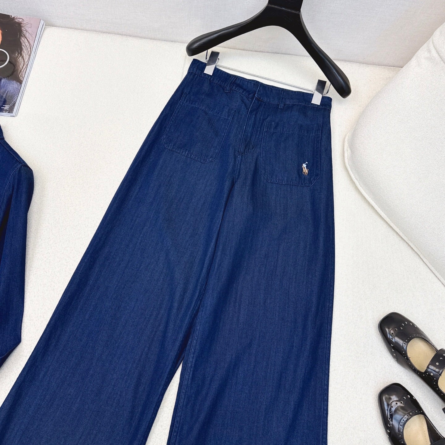 Classic Logo Embroidered Denim Set – Shirt & Straight Pants