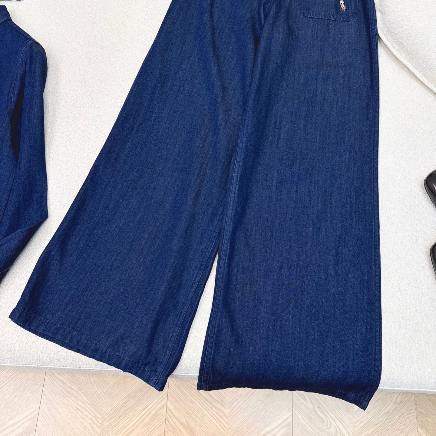 Classic Logo Embroidered Denim Set – Shirt & Straight Pants