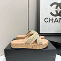 Woven Cross Strap Platform Slides